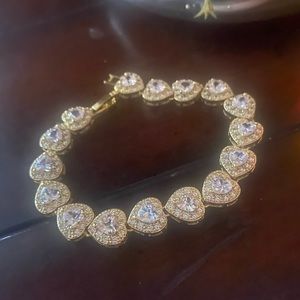 7” HEART LAB DIAMOND BRACELET PAVE ENCRUSTED AMAZING NEW !!